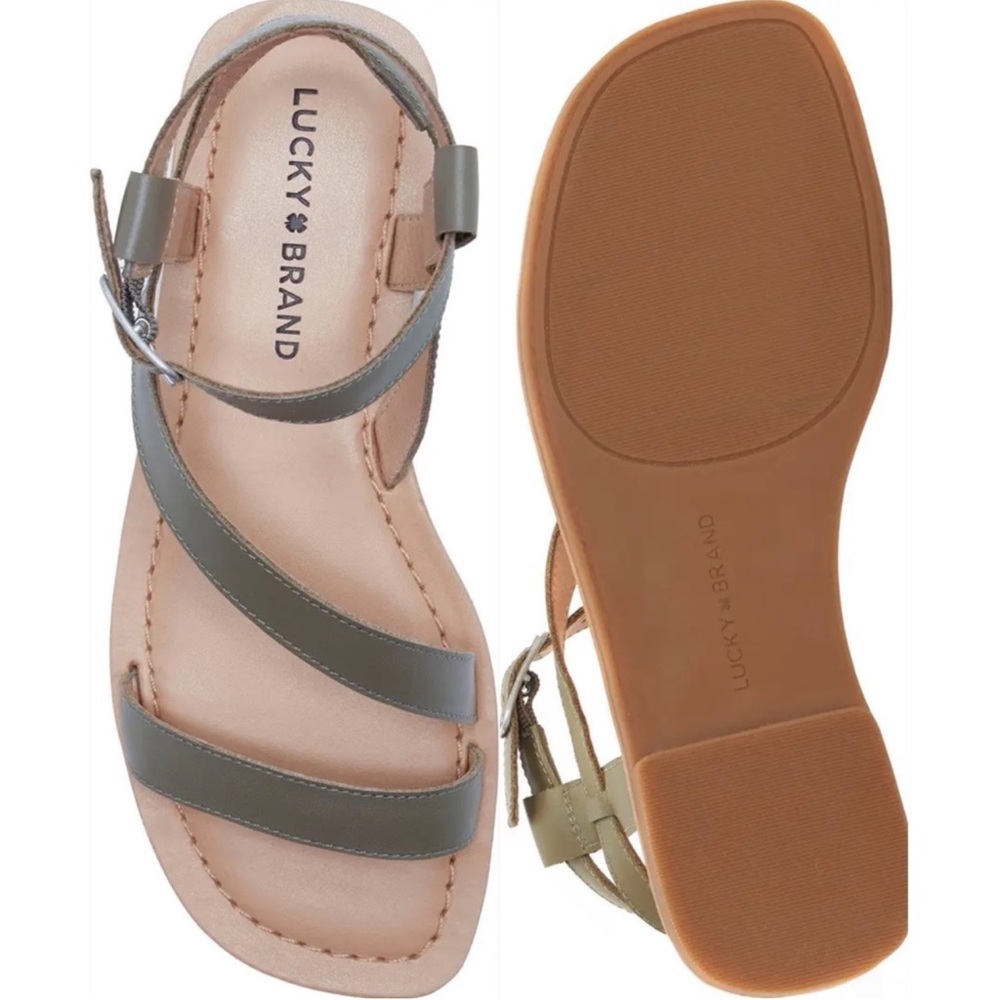 New Lucky Brand Byleth Woman’s Strappy Leather Sandal Olive Green NIB - Picture 7 of 10